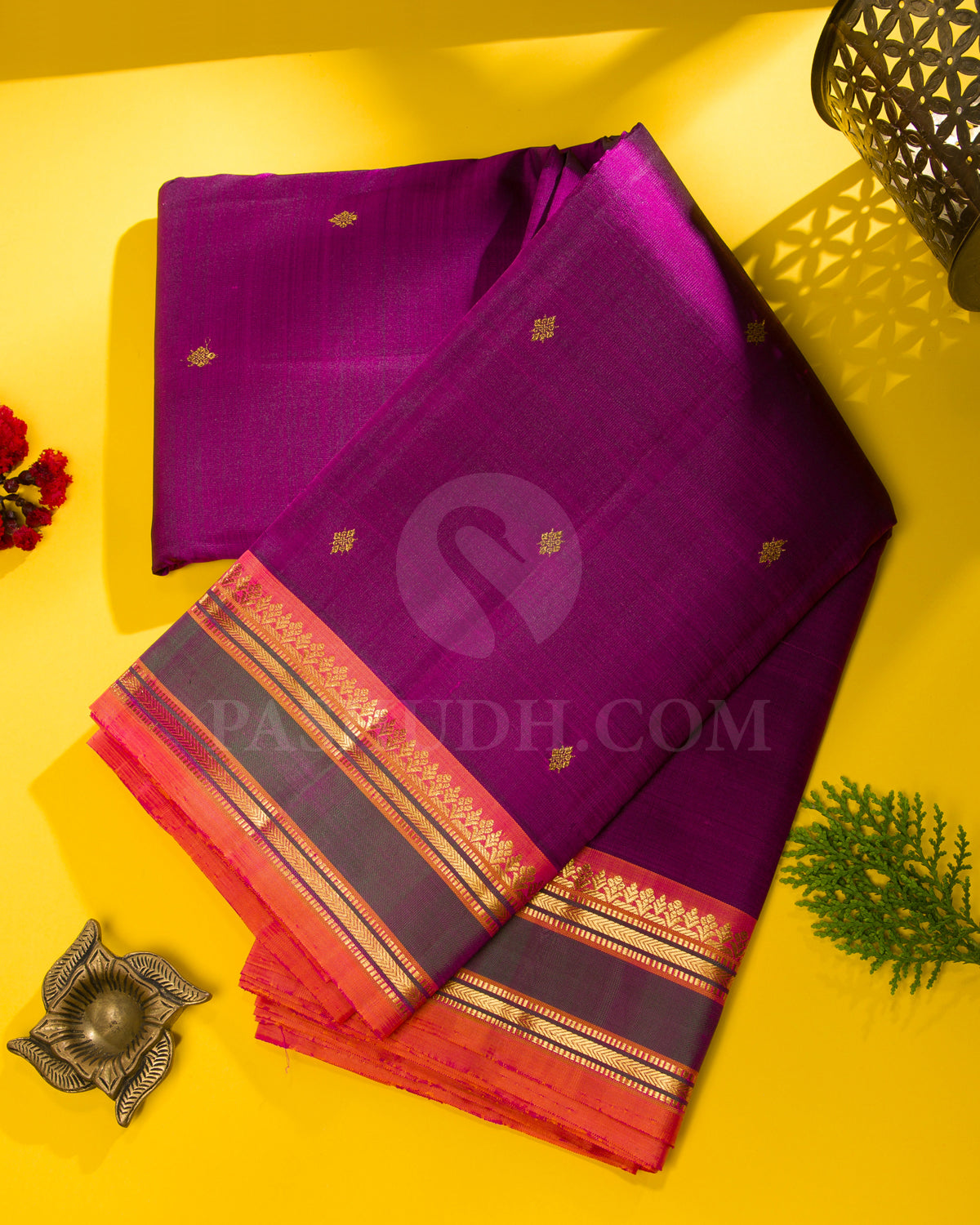 Violet Shot Pink And Peach Traditional Kanjivaram Silk Saree - SVJ15