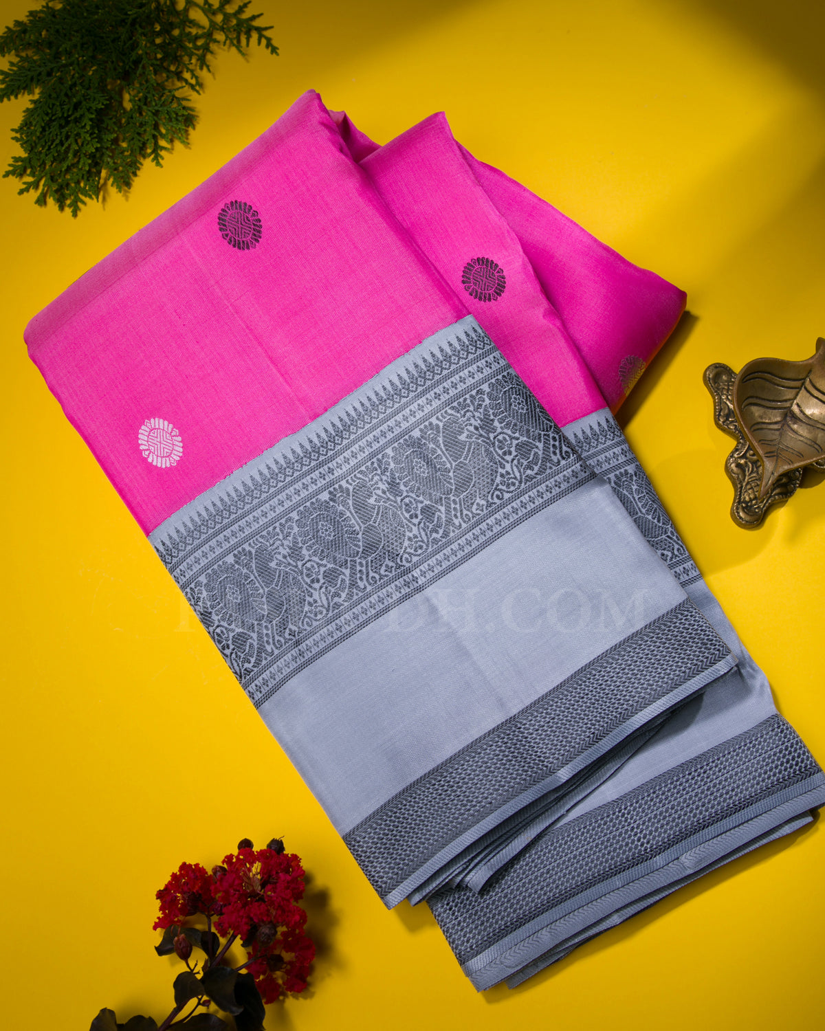 Rose Pink And Grey Traditional Kanjivaram Silk Saree - AK12