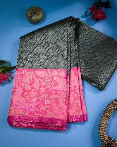 Dark Green And Pink Kanjivaram Silk Saree - S1280(A)