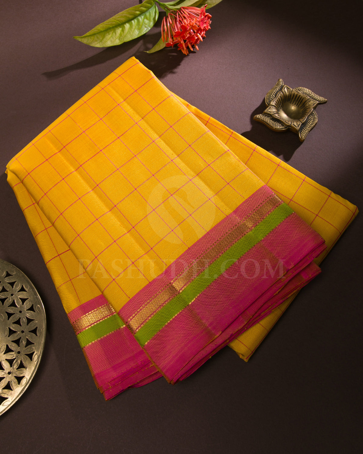 Yellow And Pink Kanjivaram Silk Saree - SVJ35