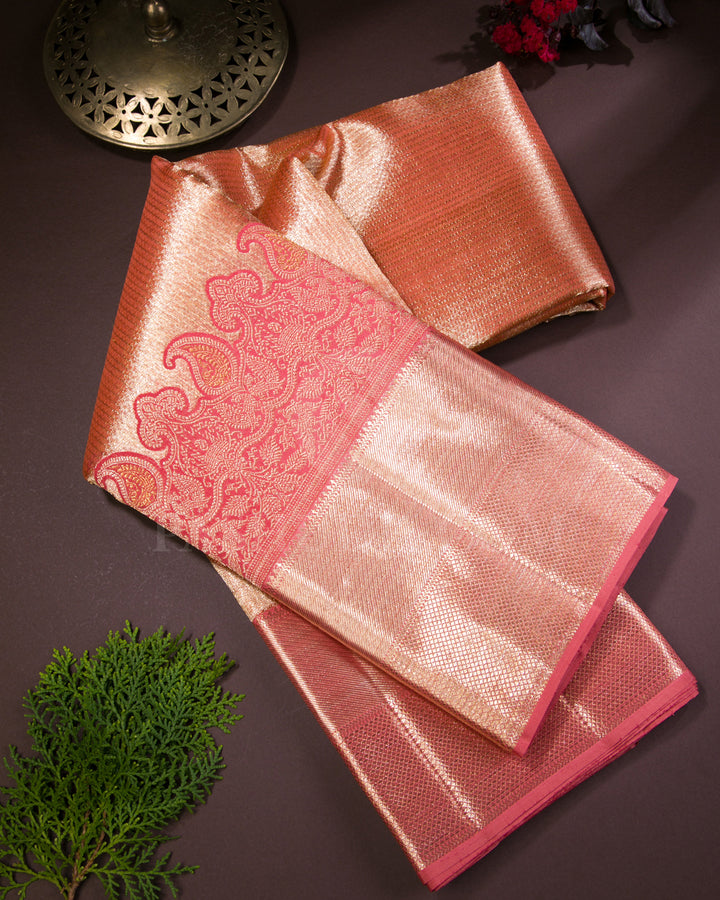 Gold And Pink Shimmer Organza Kanjivaram Silk Saree - S1286(A)