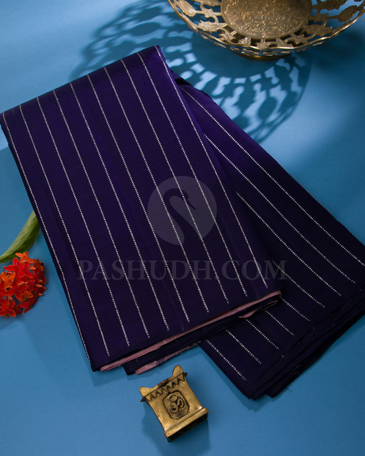 Navy Blue and Baby Pink Borderless Traditional Kanjivaram Silk Saree - SVJ30