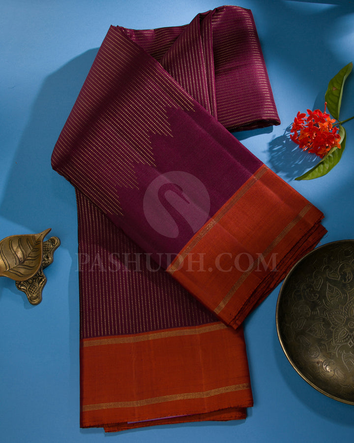 Paakku (Betel nut) And Rust Orange Traditional Kanjivaram Silk Saree - K5