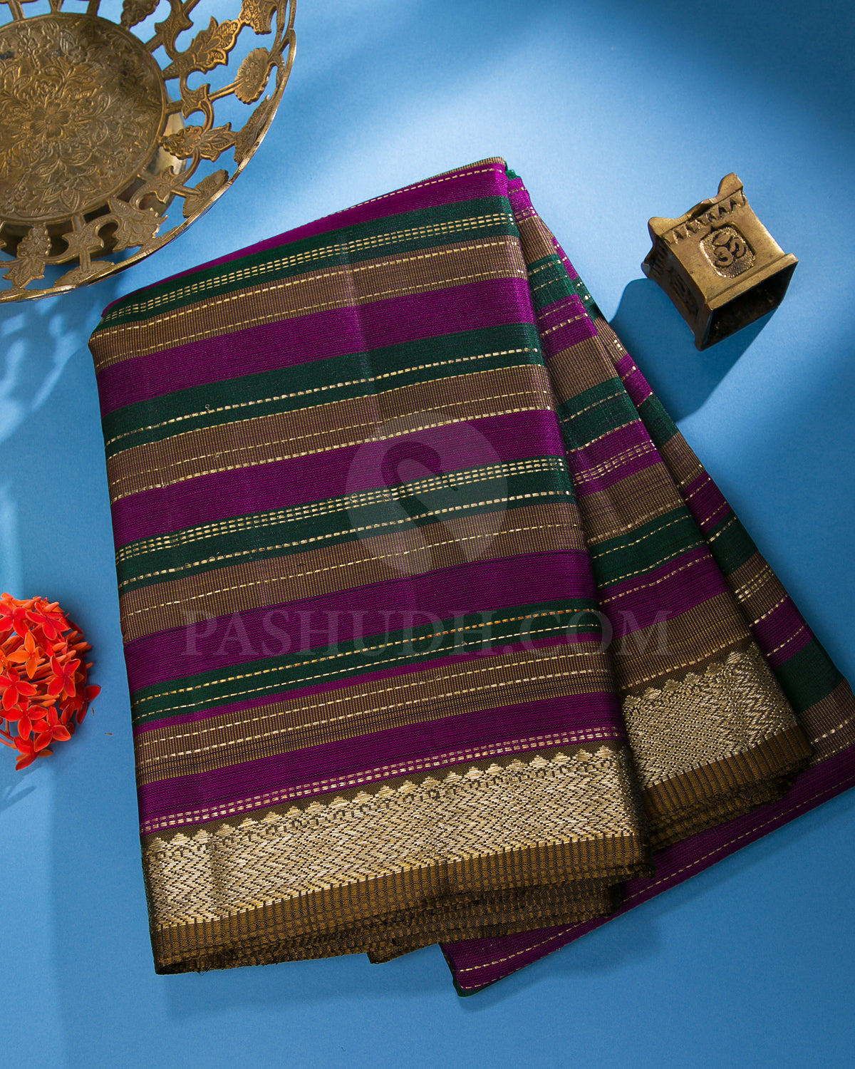 Multi Colour And Mehendi Green Traditional Kanjivaram Silk Saree - S1264(A)