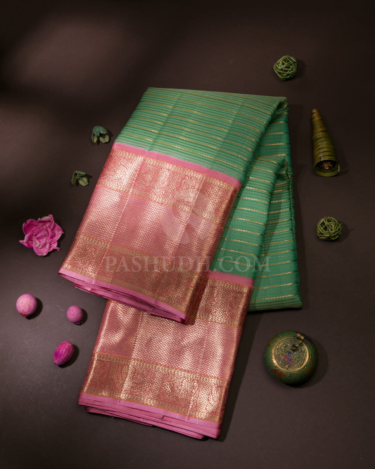 Sea Green & Baby Pink Kanjivaram Silk Saree - S1075(A)