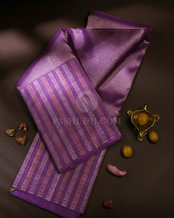 Lavender and Grey Pure Zari Kanjivaram Silk Saree - S724 - View 1
