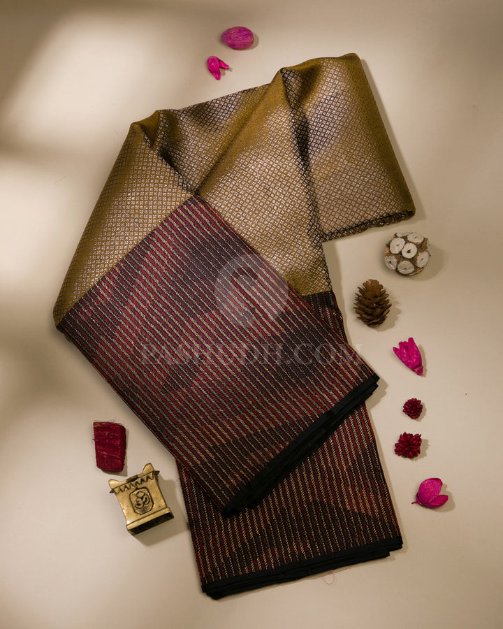 Deep Khaki & Black Kanjivaram Silk Saree - S1108(A)