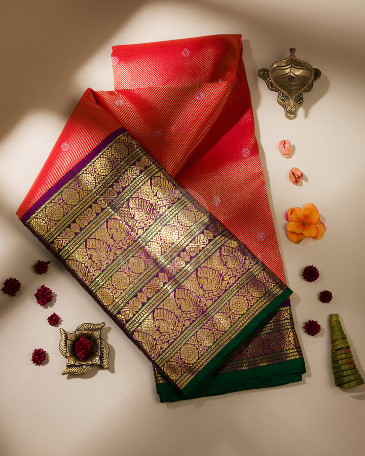 Red & Violet Pure Zari Kanjivaram Silk Saree - P122 -View 1
