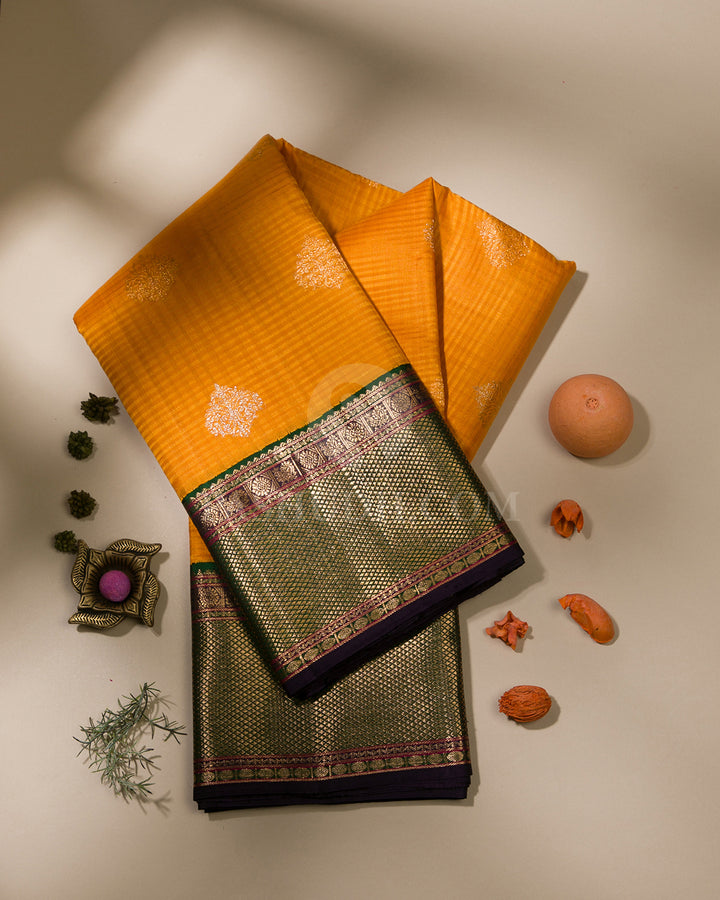 Orange & Deep Green Kanjivaram Silk Saree - S1017(A)