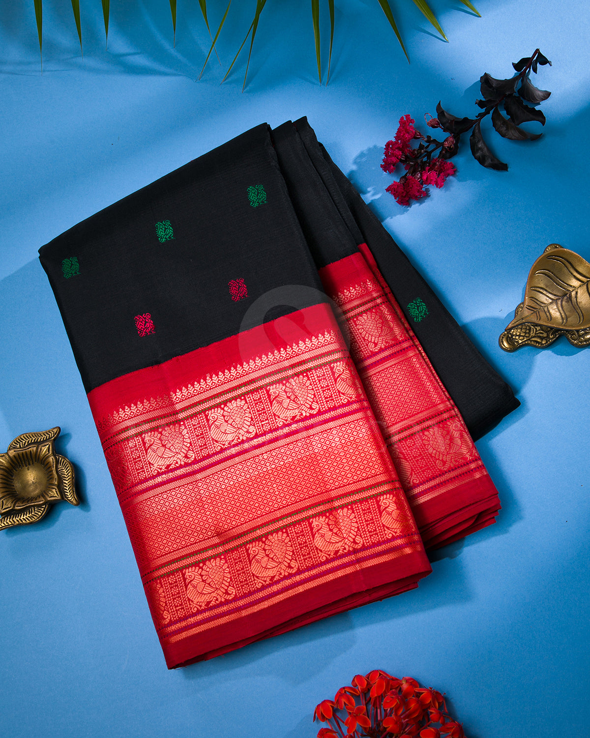 Black and Red Kanjivaram Silk Saree - S1313(A)