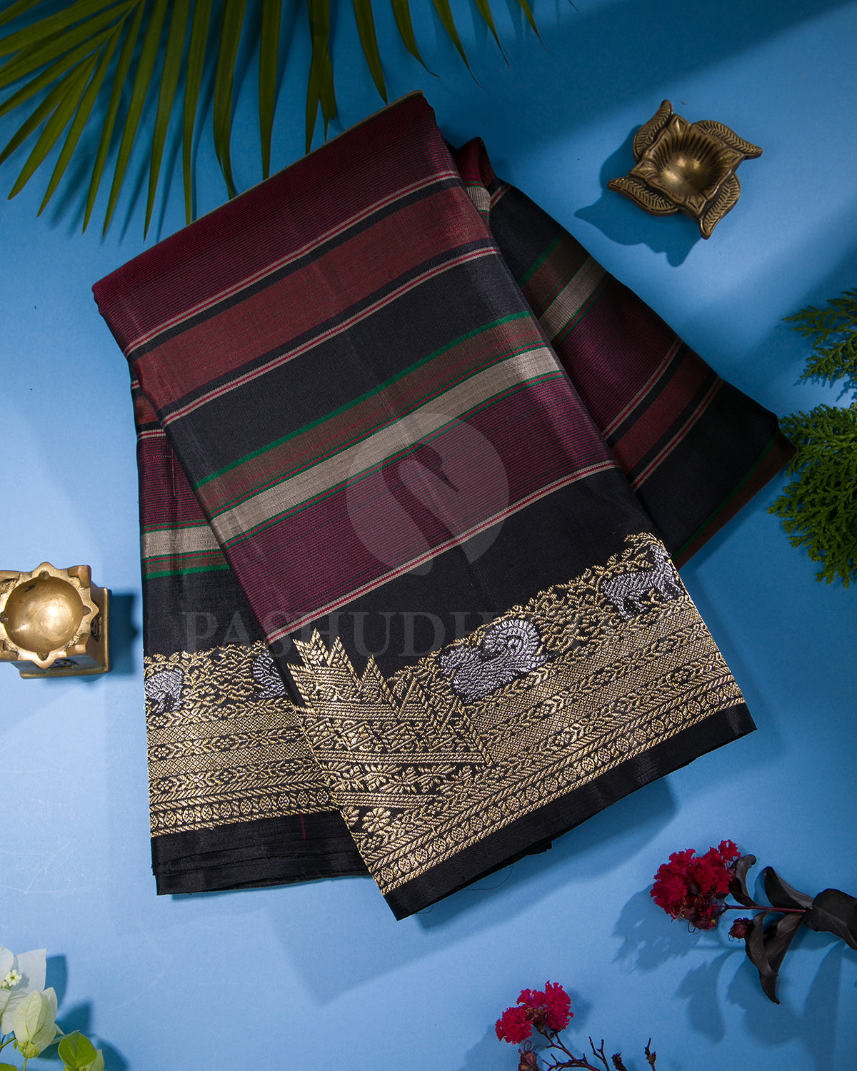 Black, Red And Green Kanjivaram Silk Saree - S1331(A)