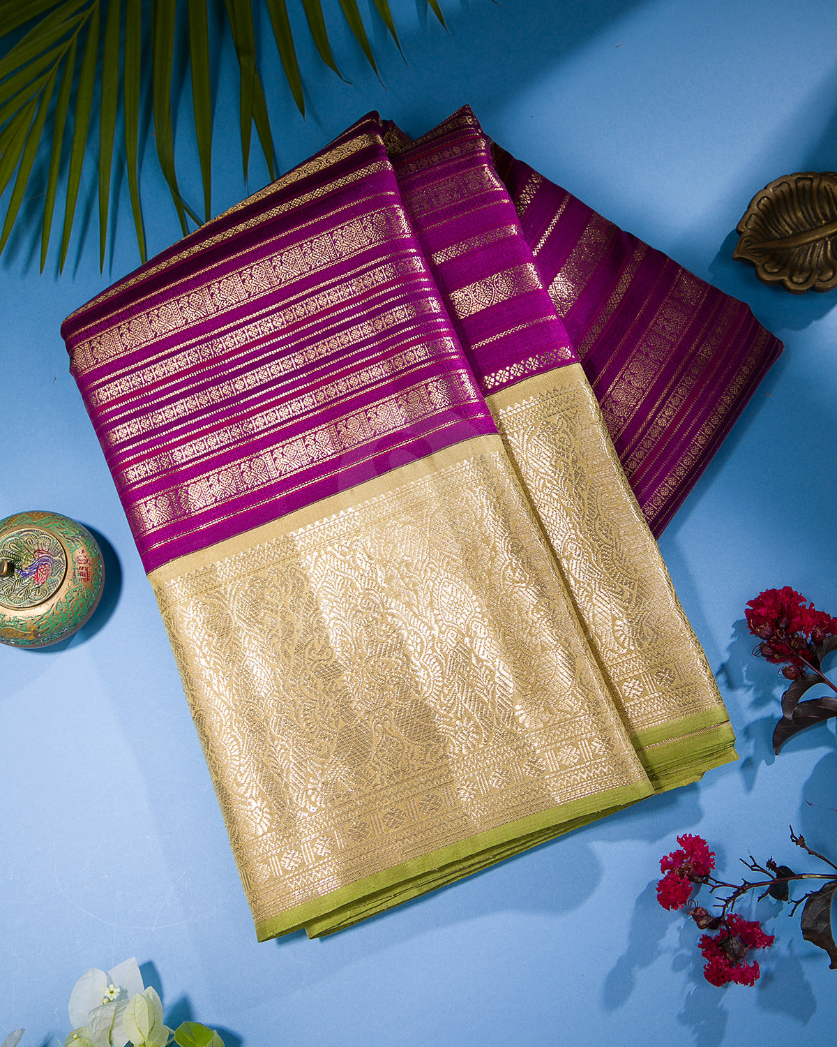 Violet And Beige Kanjivaram Silk Saree - S1203(C)