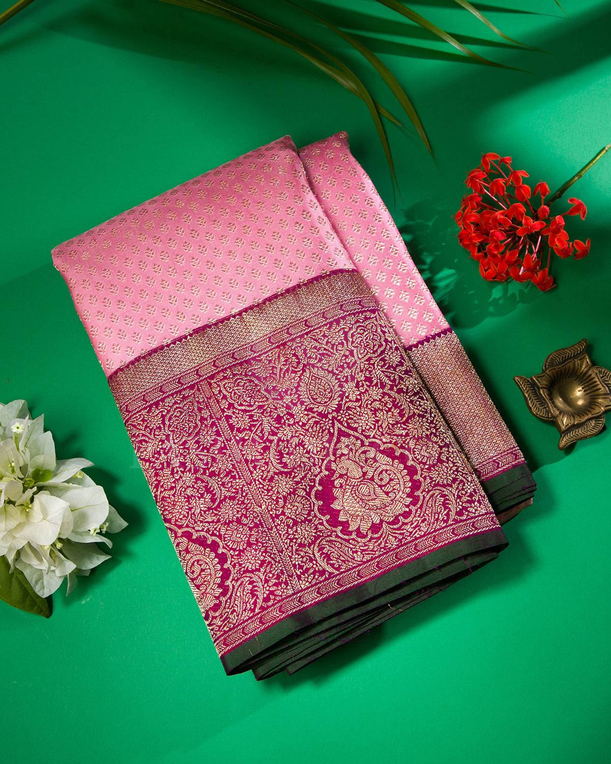 Baby Pink And Magenta Kanjivaram Silk Saree - S1239(B)