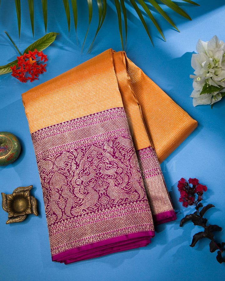 Orange And Violet Kanjivaram Silk Saree - S1234(B)