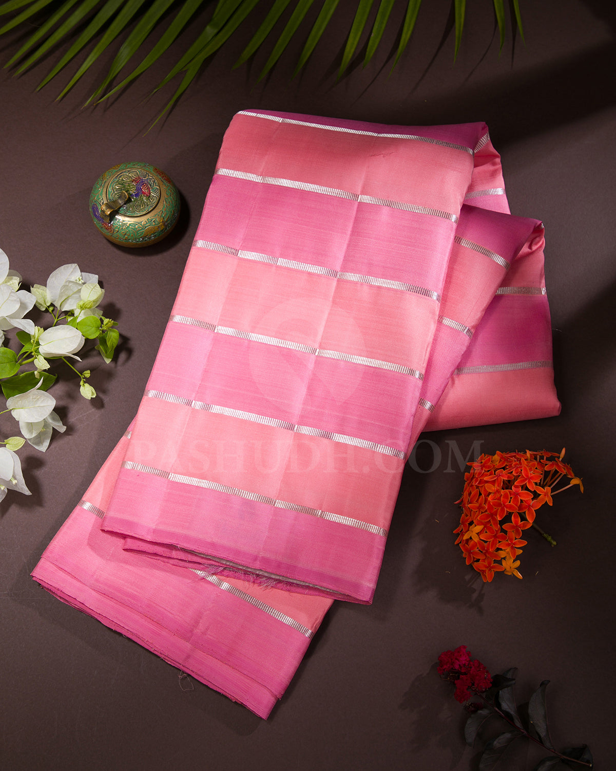 Peach, Pink And Mauve Borderless Traditional Kanjivaram Silk Saree - SVJ51