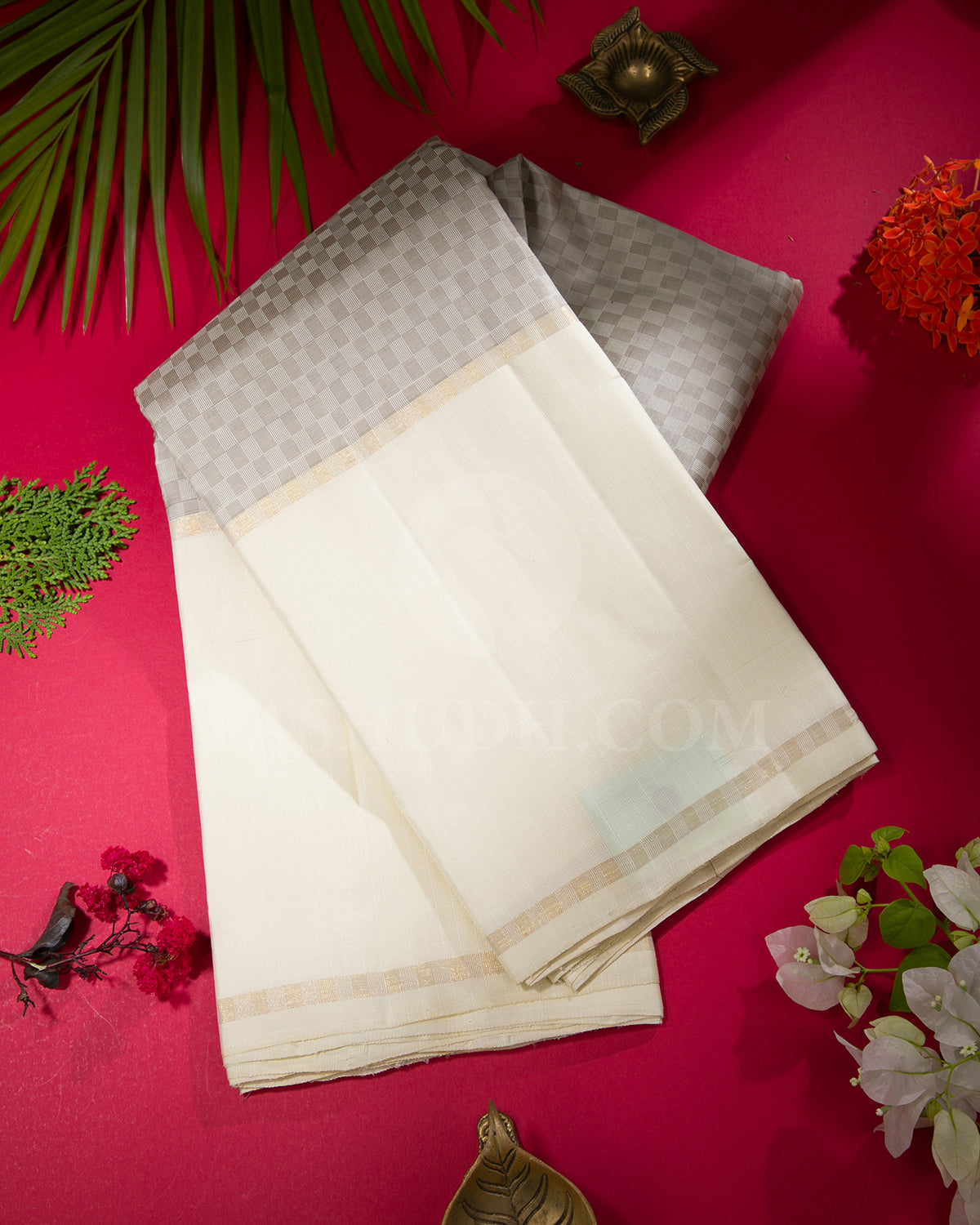 Beige And Cream Traditional Kanjivaram Silk Saree - SVJ36