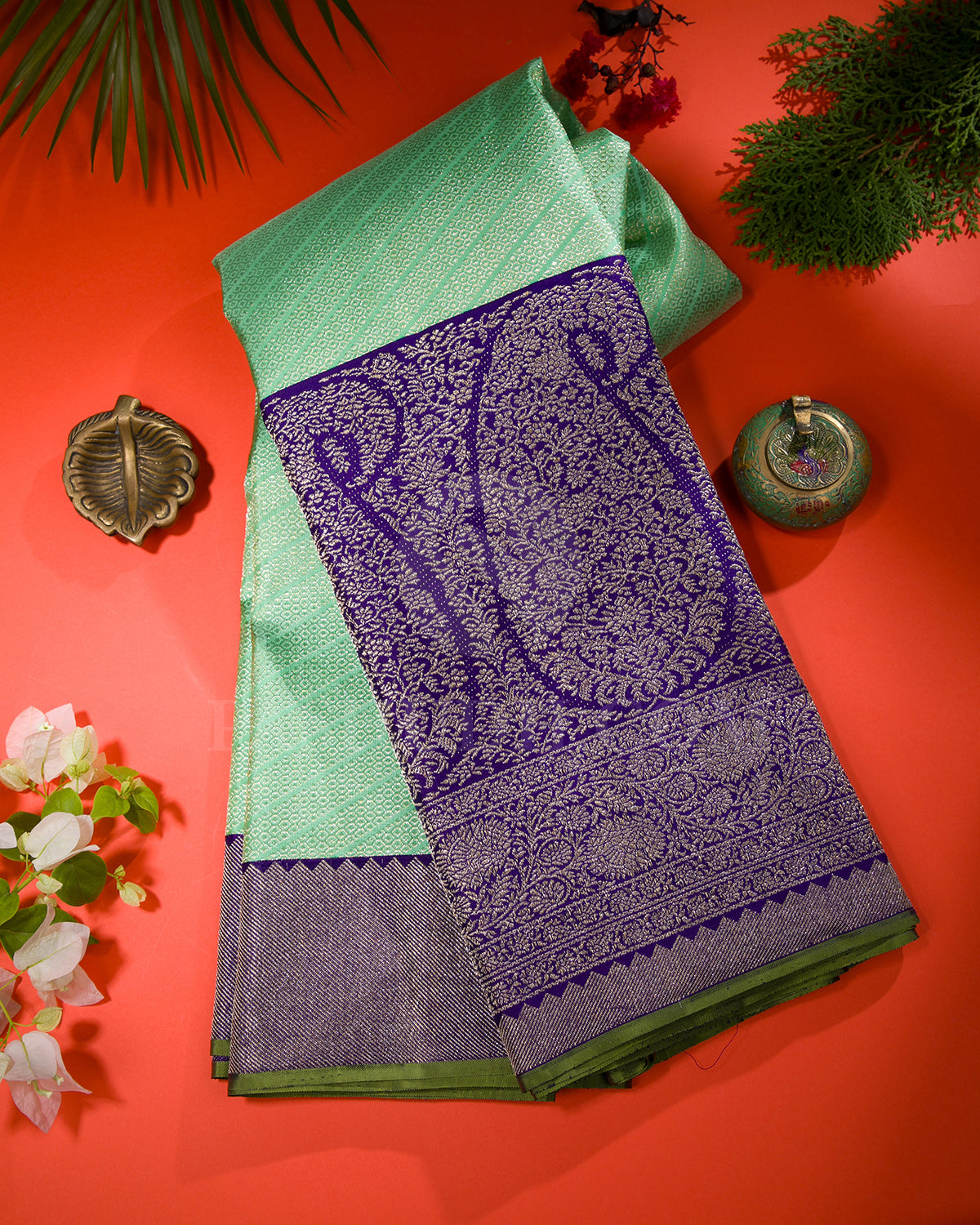 Sea Green And Royal Blue Kanjivaram Silk Saree - S1261(C)