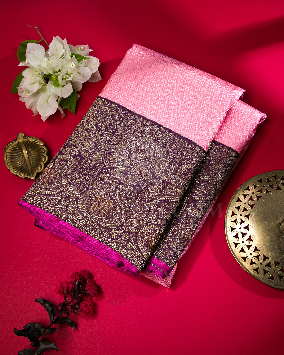 Baby Pink and Purple Kanjivaram Silk Saree - S1321(A)