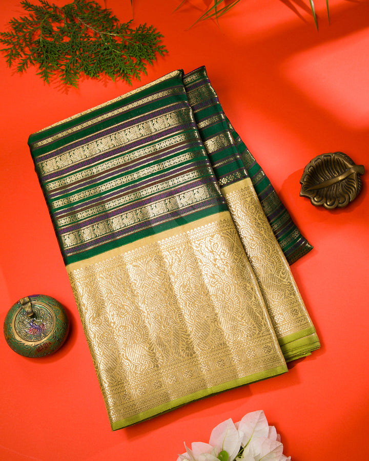 Green And Beige Kanjivaram Silk Saree - S1203(B)