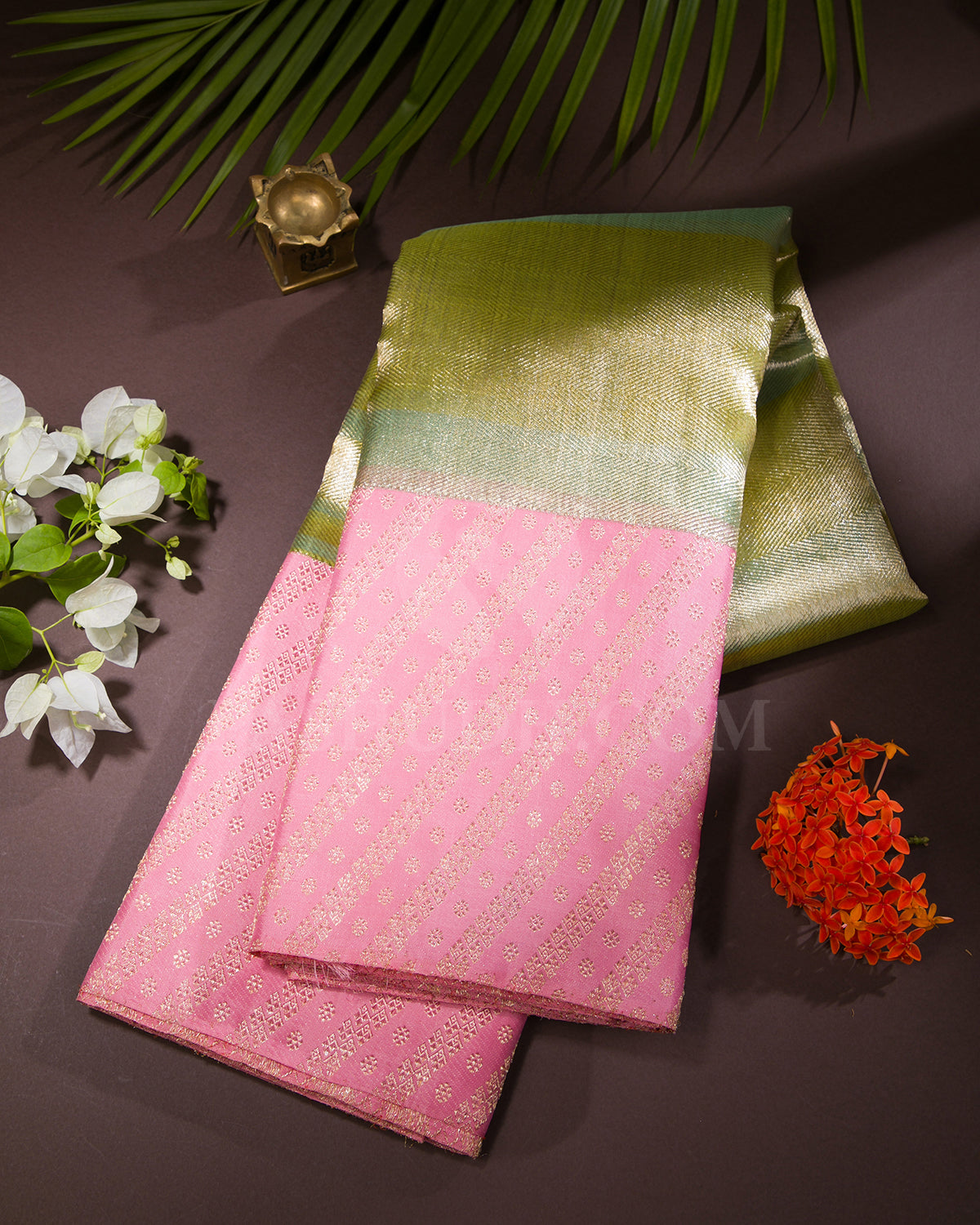 Green Blue And Baby Pink Organza Shimmer Kanjivaram Silk Saree - S1326(A)