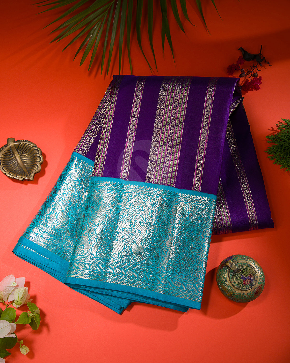 Royal Blue And Anandha Blue Kanjivaram Silk Saree - S1227(B)