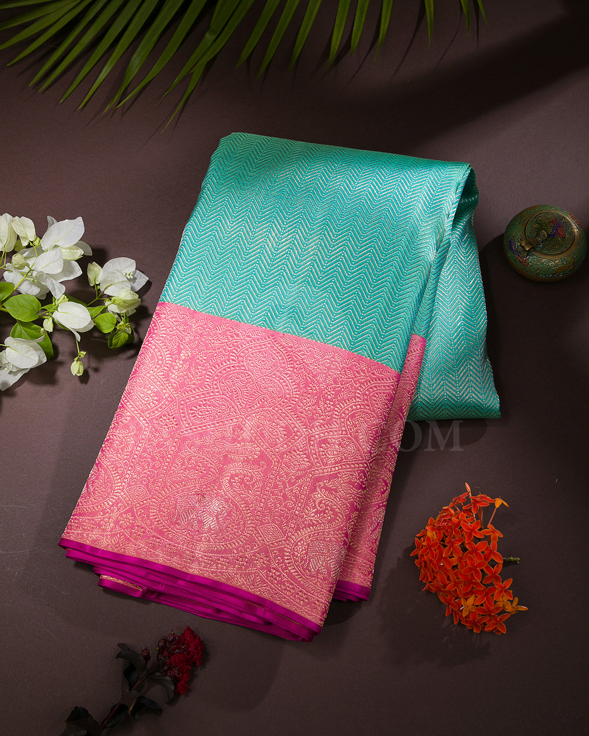 Cyan and Watermelon Pink Kanjivaram Silk Saree - S1325(A)