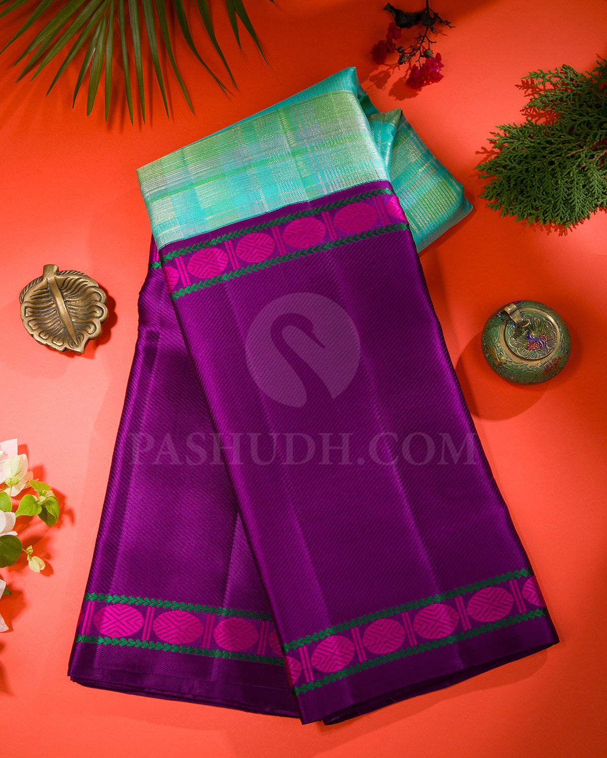 Blue, Green And Violet Kanjivaram Silk Saree - S1163(C)