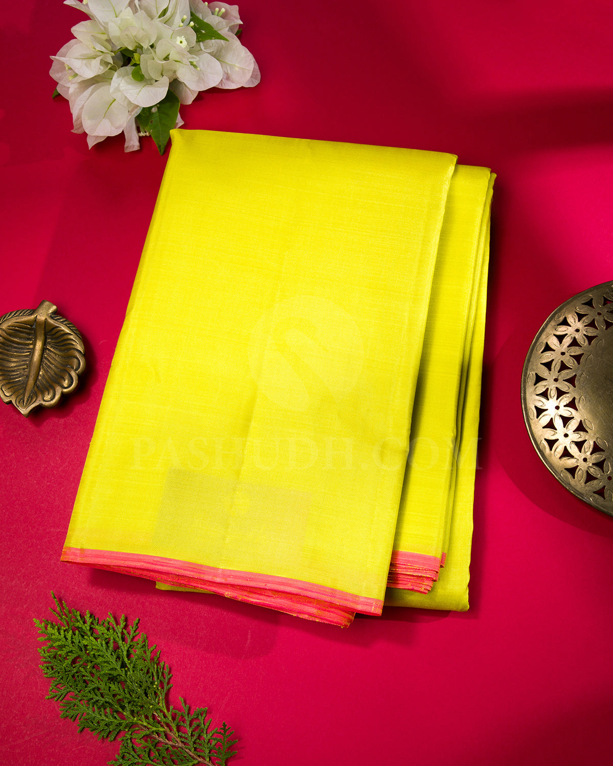 Neon Yellow And Neon Pink Kanjivaram Silk Saree - S1320(A)