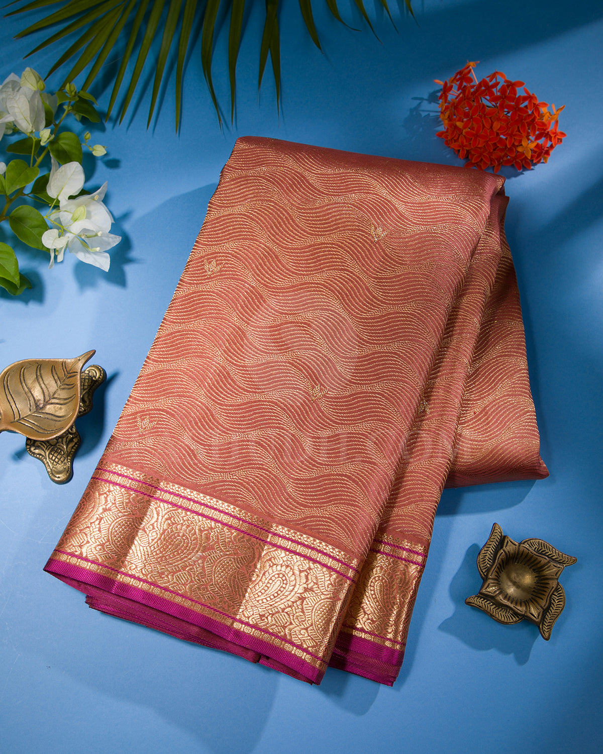 Caramel Brown And Rani Pink Kanjivaram Silk Saree - S1306(B)