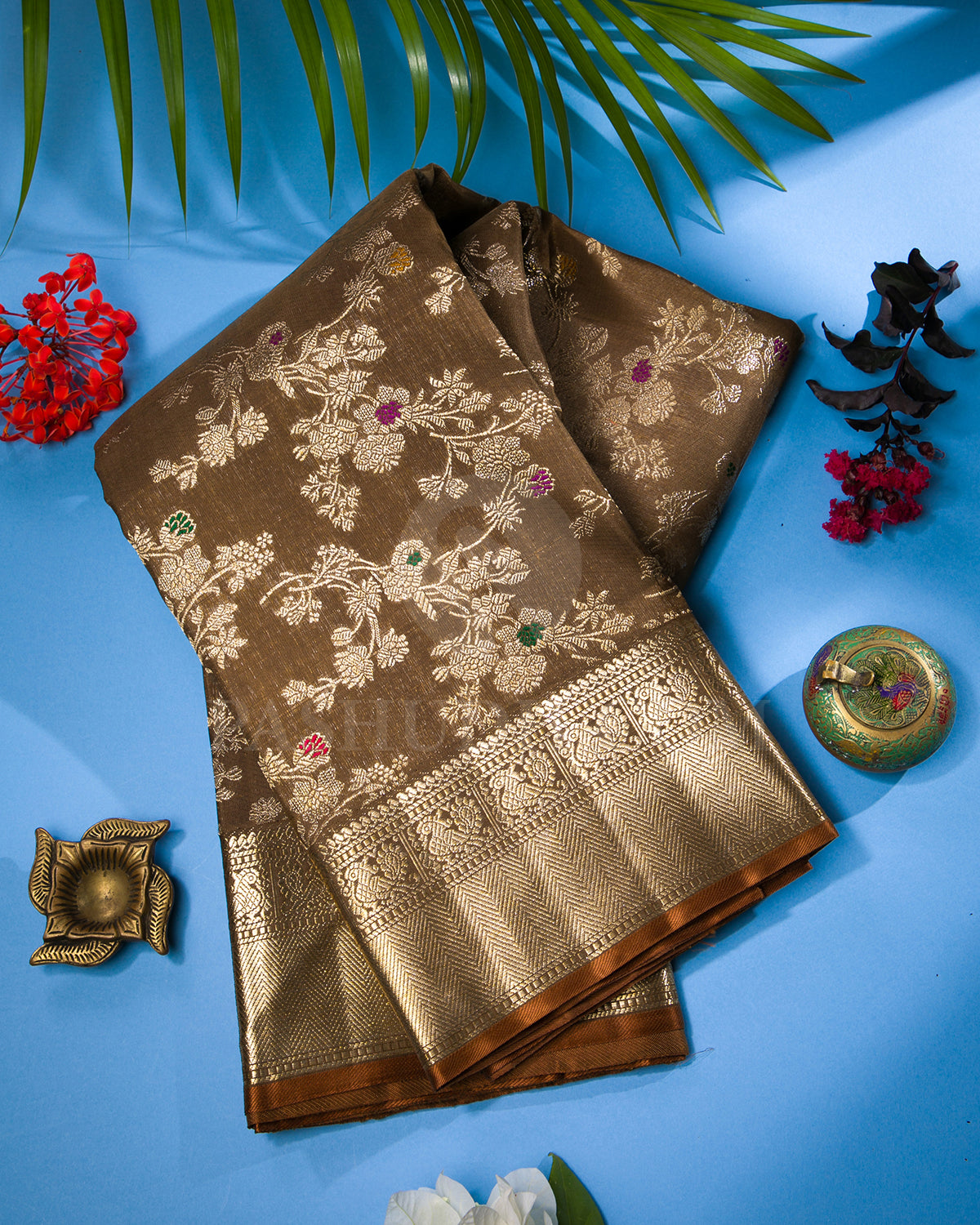 Brownish Green Kanjivaram Silk Saree - S1316(A)