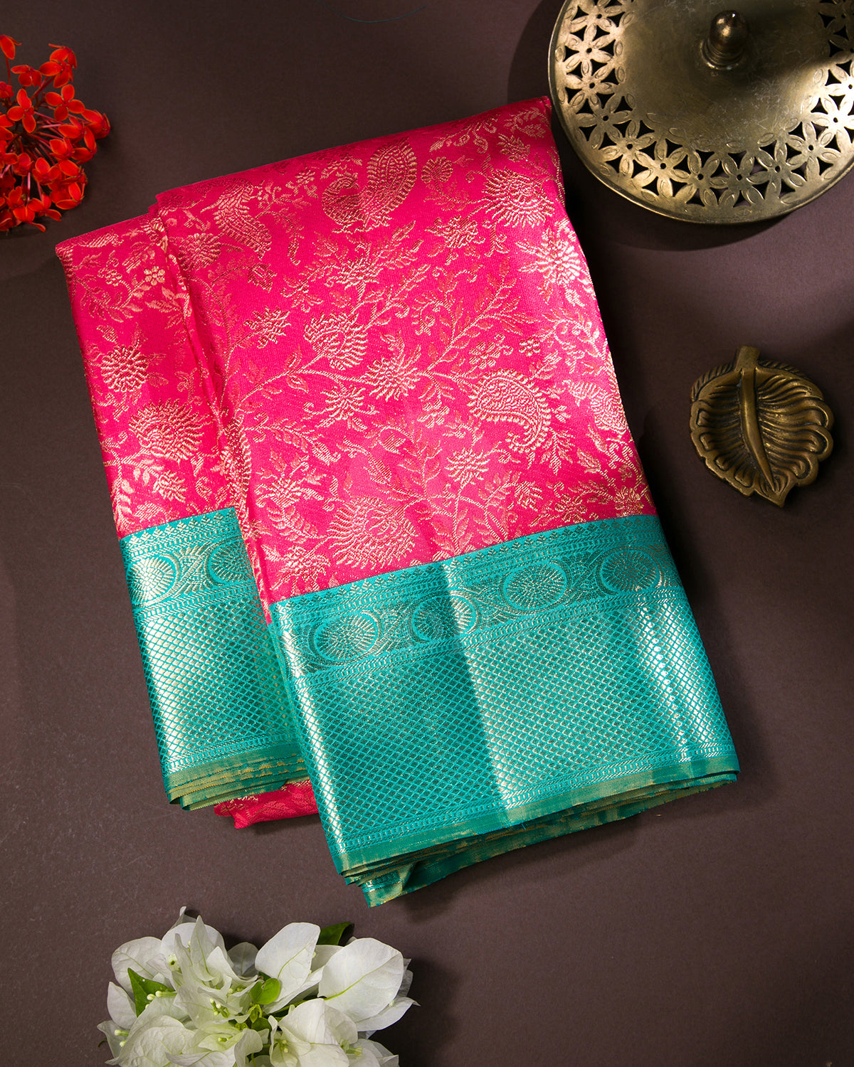 Fuchsia Pink And Sky Blue Kanjivaram Silk Saree - S1192(D)