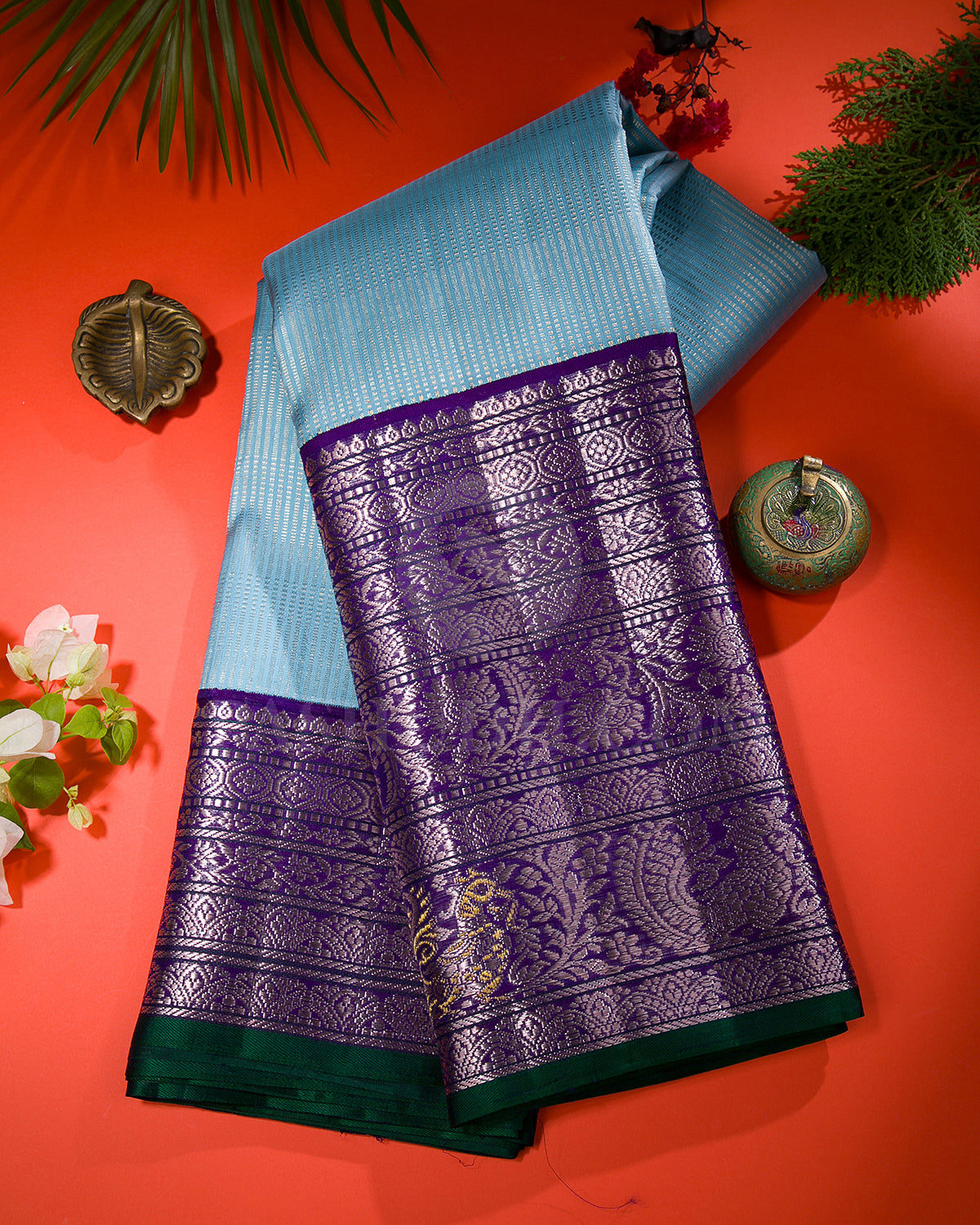 Powder Blue And Royal Violet Kanjivaram Silk Saree - S1336(A)