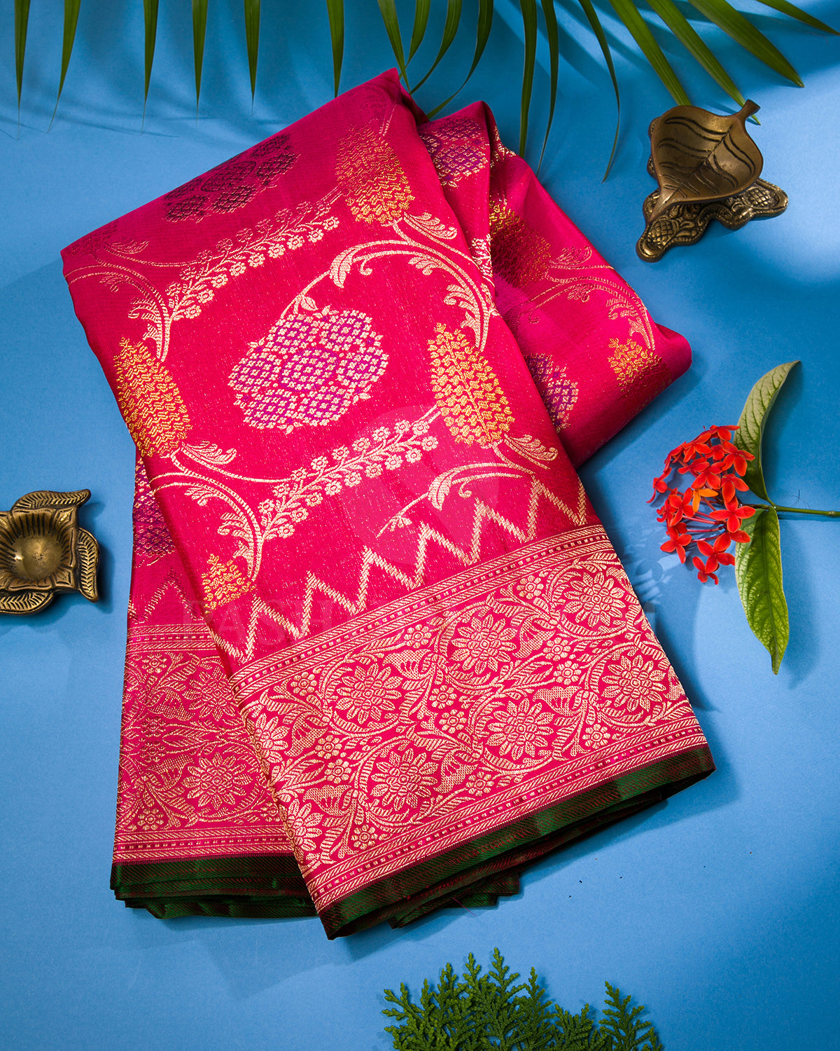 Bright Rani Pink Kanjivaram Silk Saree - S1258(B)