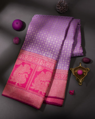 Dark Lavender & Pink Kanjivaram Silk Saree - S755 View 1