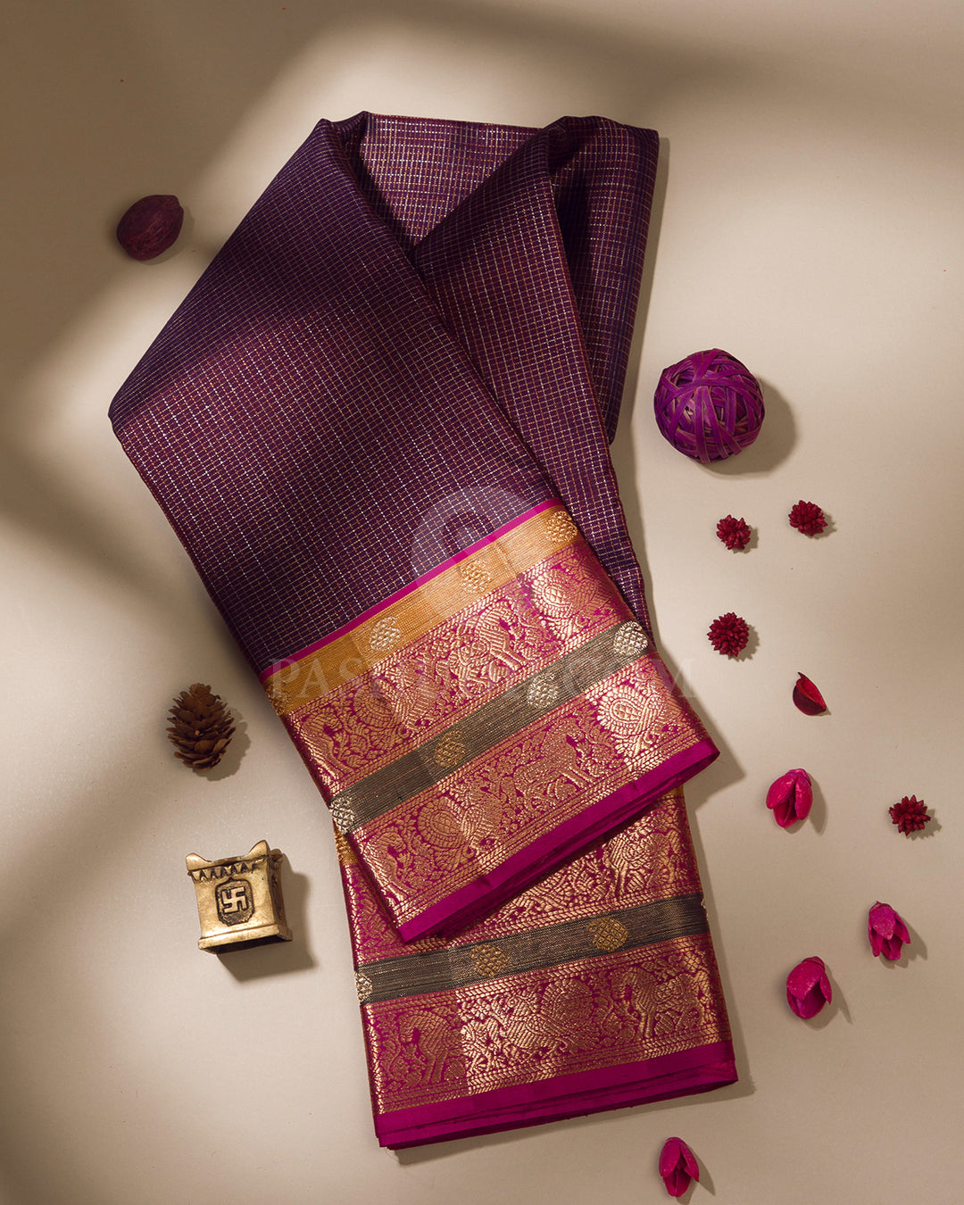 Purple & Rani Pink Kanjivaram Silk Saree - S1056(A)