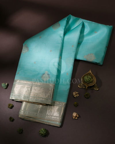 Pastel Sky Blue & Ivory Kanjivaram Silk Saree - S1100(A)