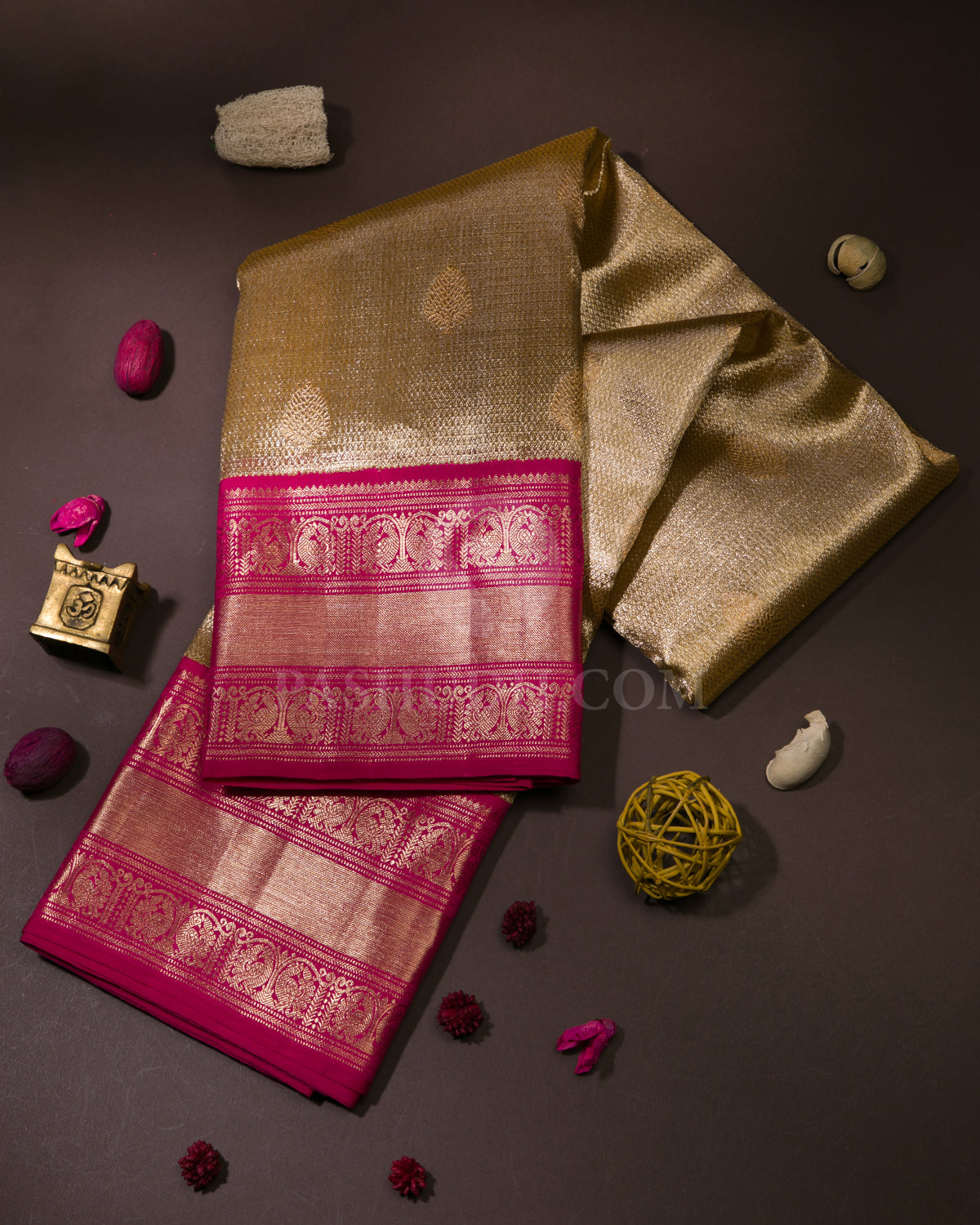 Silver and Rani Pink Kanjivaram Silk Saree - S1089(A)