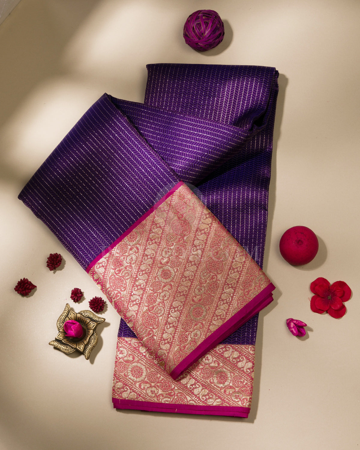 Purple & Rani Pink Kanjivaram Silk Saree - S1024(A)