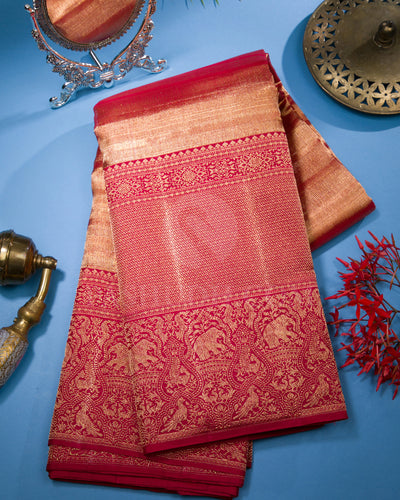 Red Shimmer Organza Kanjivaram Silk Saree - S1347(B)