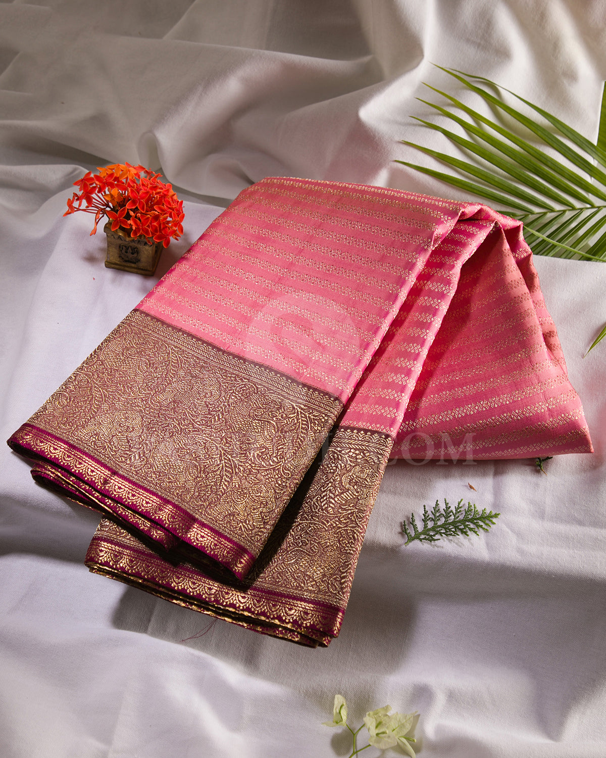 Baby Pink And Brown Kanjivaram Silk Saree - S1276( C )