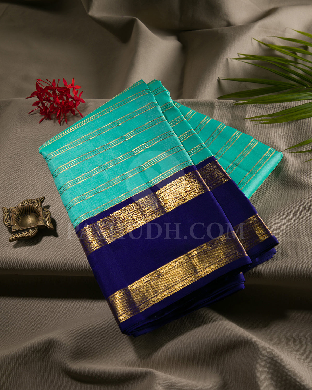 Turquoise Blue And Royal Blue Traditional Kanjivaram Silk Saree - SVJ55