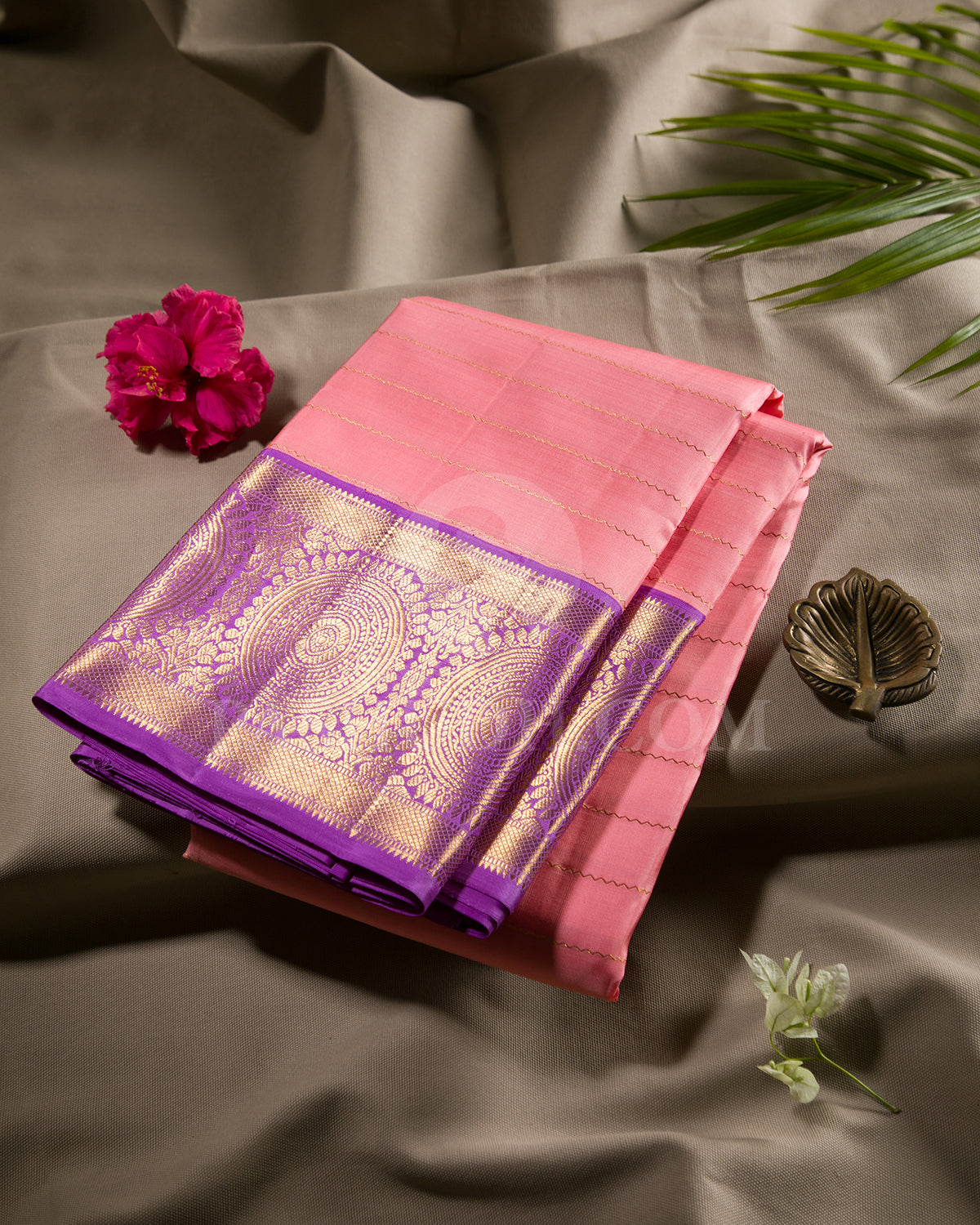 Peach And Lavender Traditional Kanjivaram Silk Saree - SVJ86