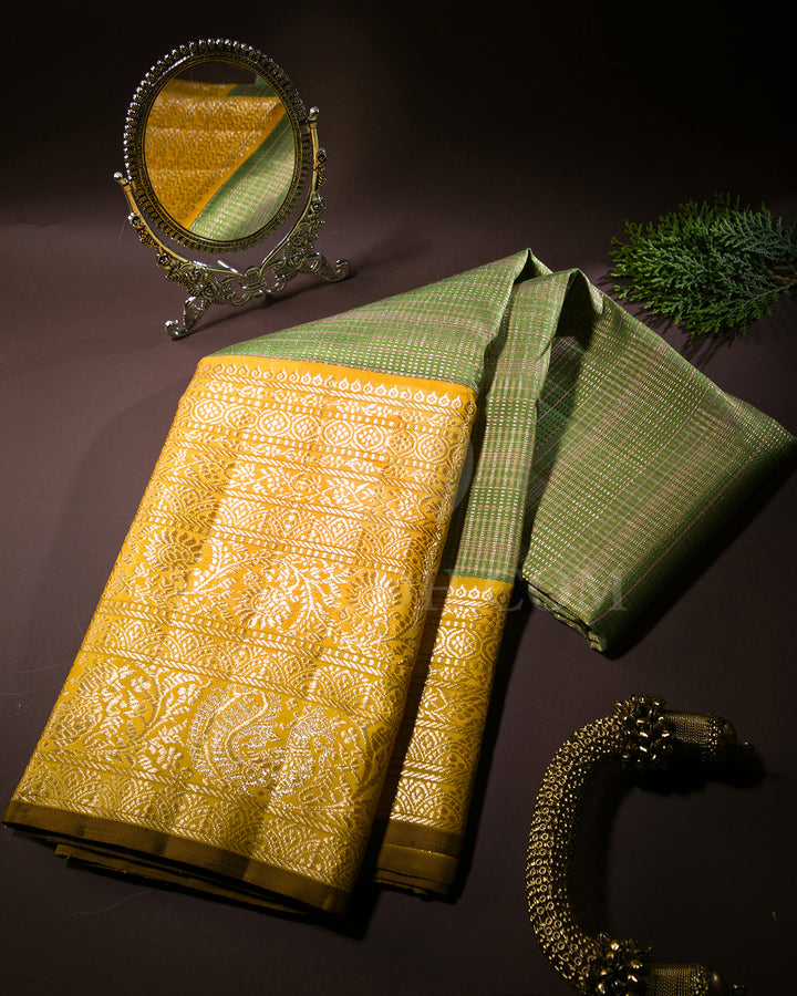 Pear Green And Mango Yellow Kanjivaram Silk Saree - S1336(B)