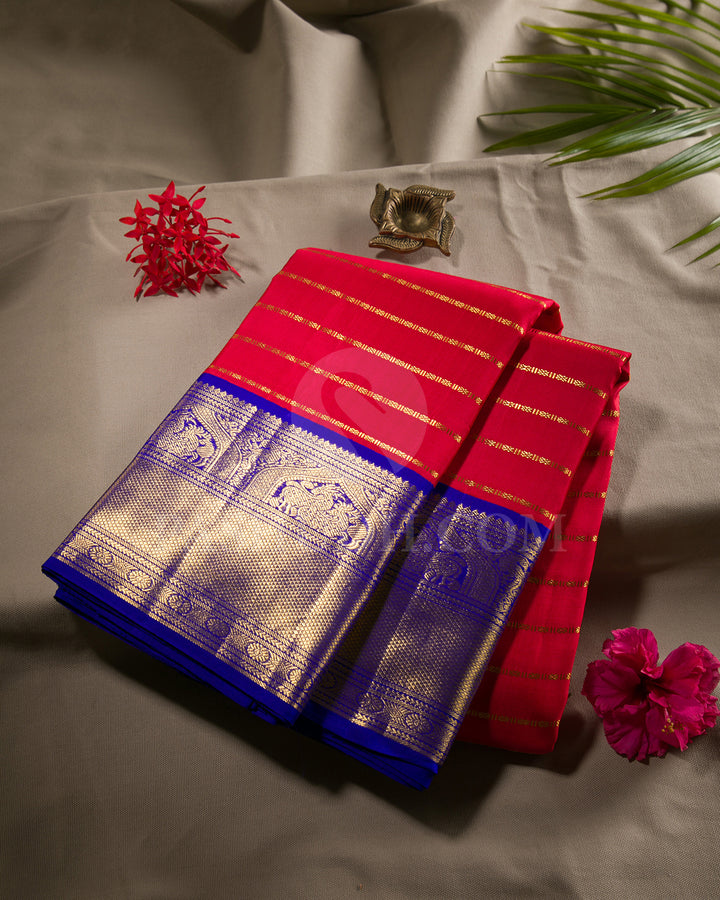 Red And Royal Blue Traditional Kanjivaram Silk Saree - SVJ77