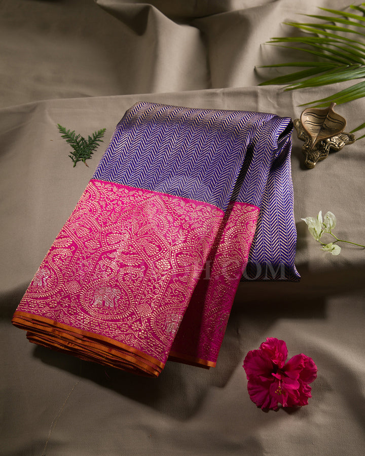 Royal Blue And Rani Pink Kanjivaram Silk Saree - S1321(B)