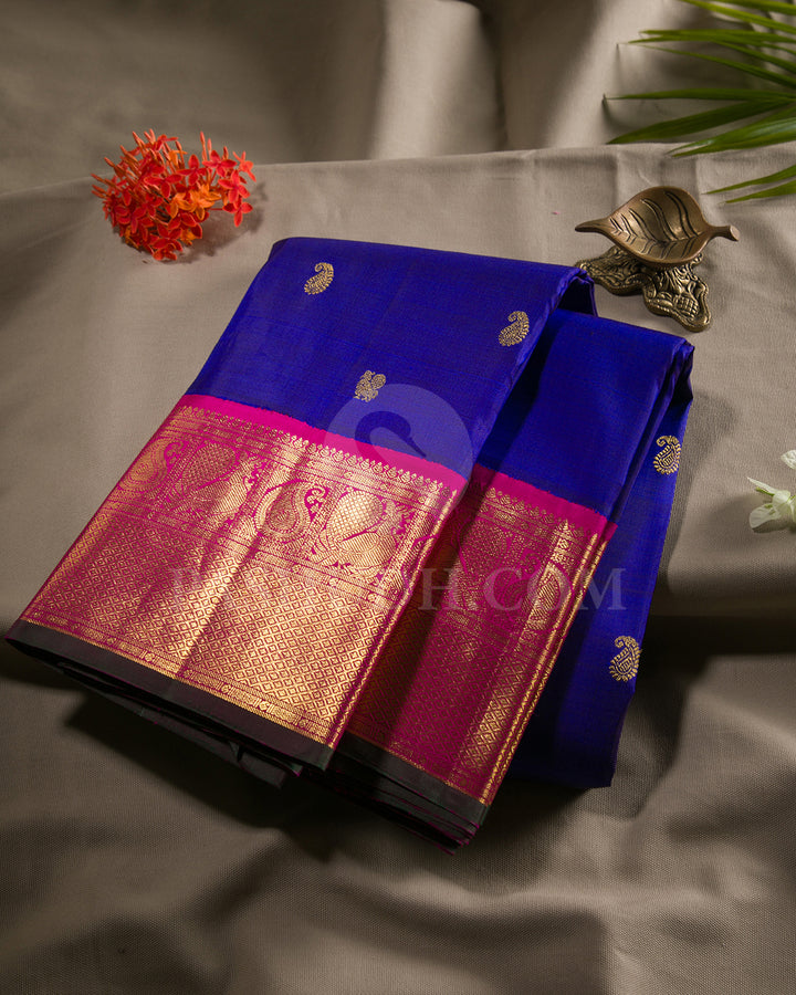 Royal Blue And Rani Pink Traditional Kanjivaram Silk Saree - SVJ82