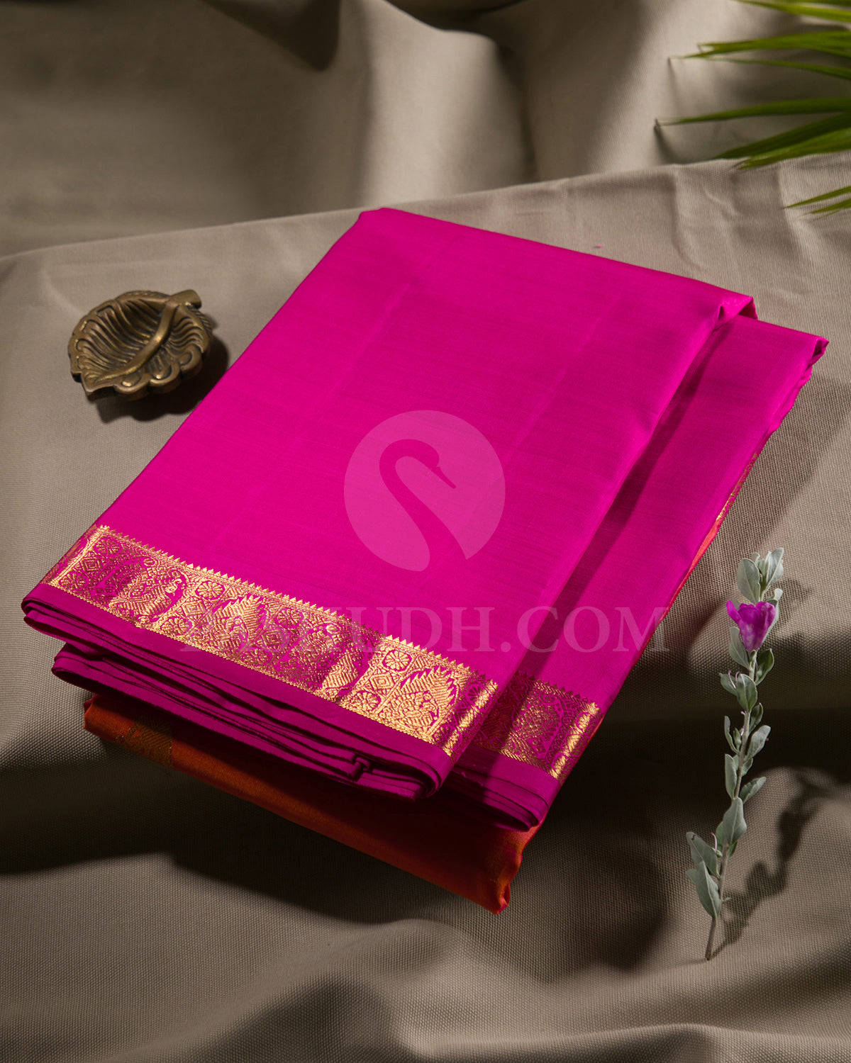 Pink Shot Orange And Rani Pink Traditional Kanjivaram Silk Saree - SVJ75