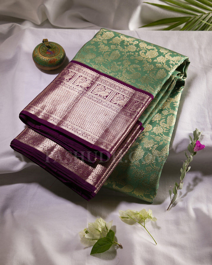 Pastel Teal, Blue And Violet Kanjivaram Silk Saree - S1151(E)
