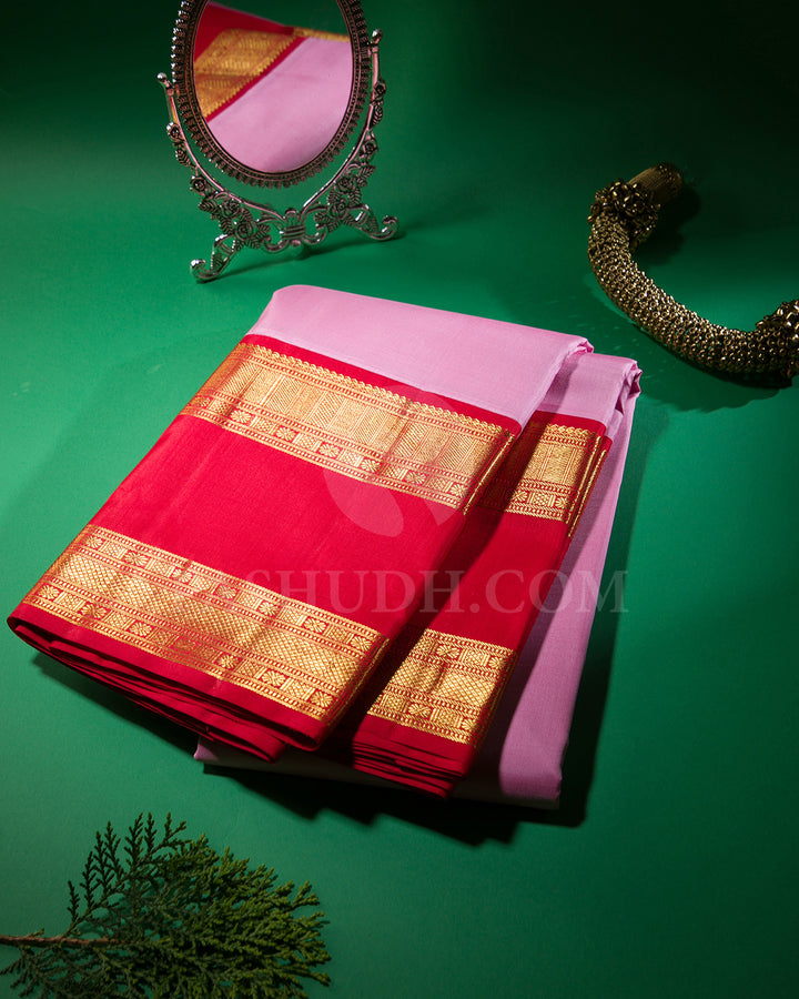 Baby Pink And Red Traditional Kanjivaram Silk Saree - SVJ84