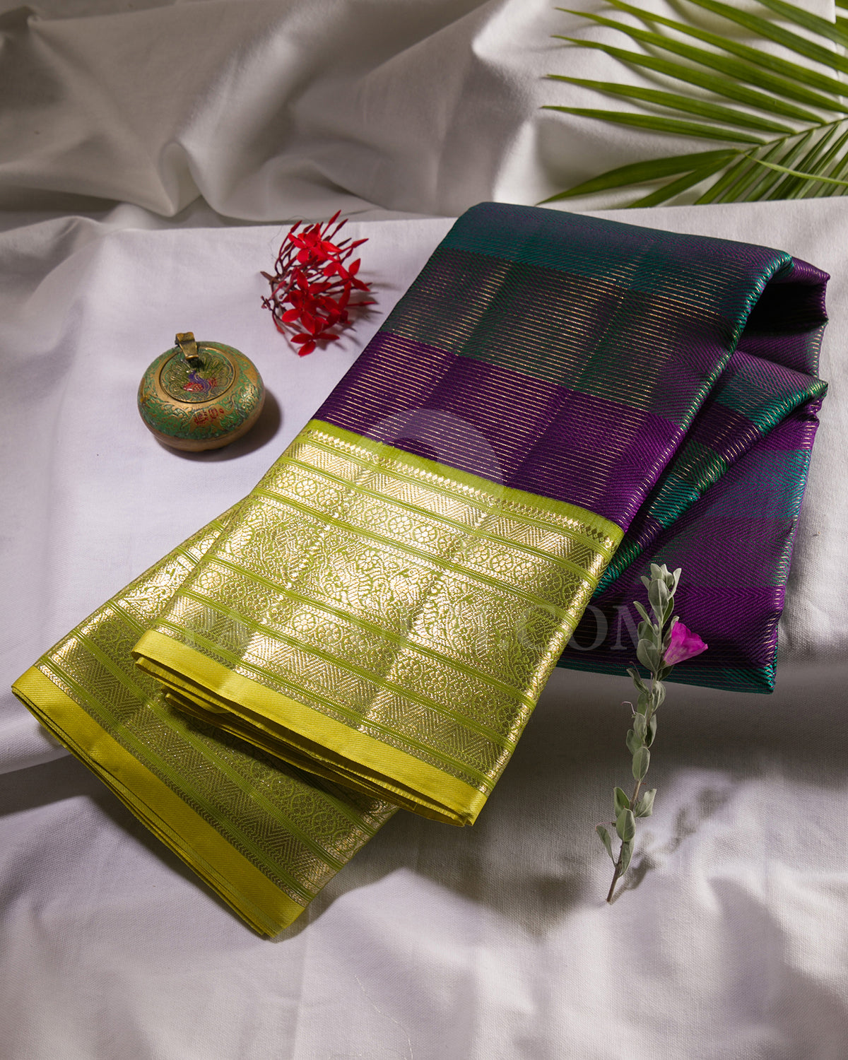 Light Blue, Purple And Pear Green Kanjivaram Silk Saree - S1360(A)